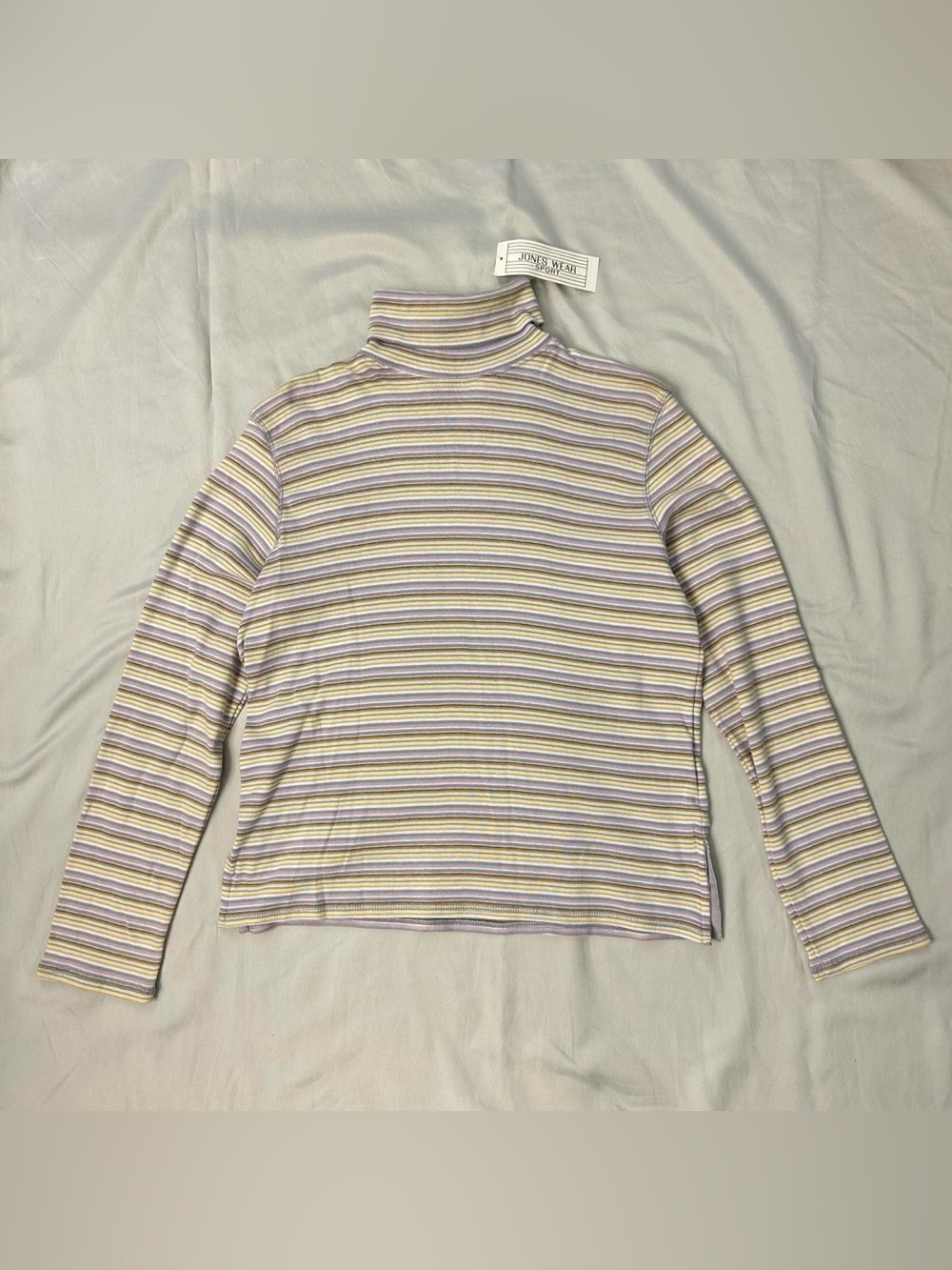 Vintage Cottagecore Pastel Purple + Yellow Striped Turtleneck by Jones Wear